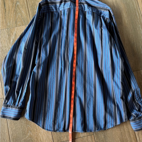 Bugatchi Uomo black/blue striped men’s button front shirt size medium - Picture 5 of 9